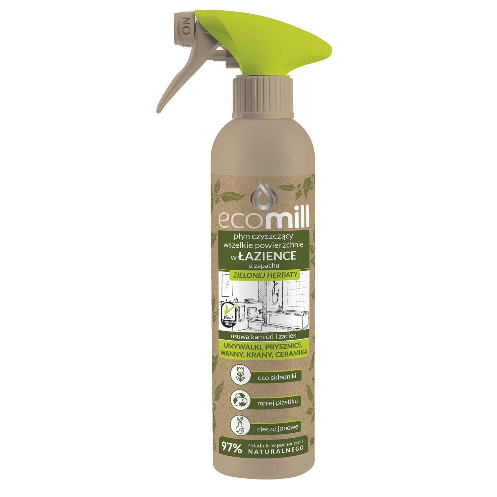 ECOMILL Płyn do czyszczenia łazienki o zapachu zielonej herbaty, 500 ml