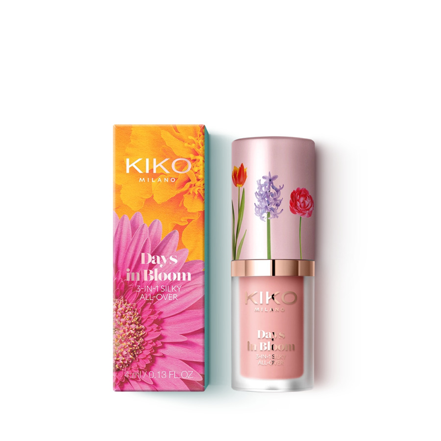Kiko Milano Days In Bloom 3-In-1 Silky All-Over uniwersalny fluid 3w1 o naturalnym promiennym wykończeniu 02 Rose Dreams, 4 ml