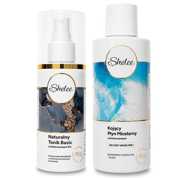 Shelee naturalny tonik basic z biofermentem 6%, 150 ml + kojący płyn micelarny z biofermentem z owsa i aloesem, 250 ml