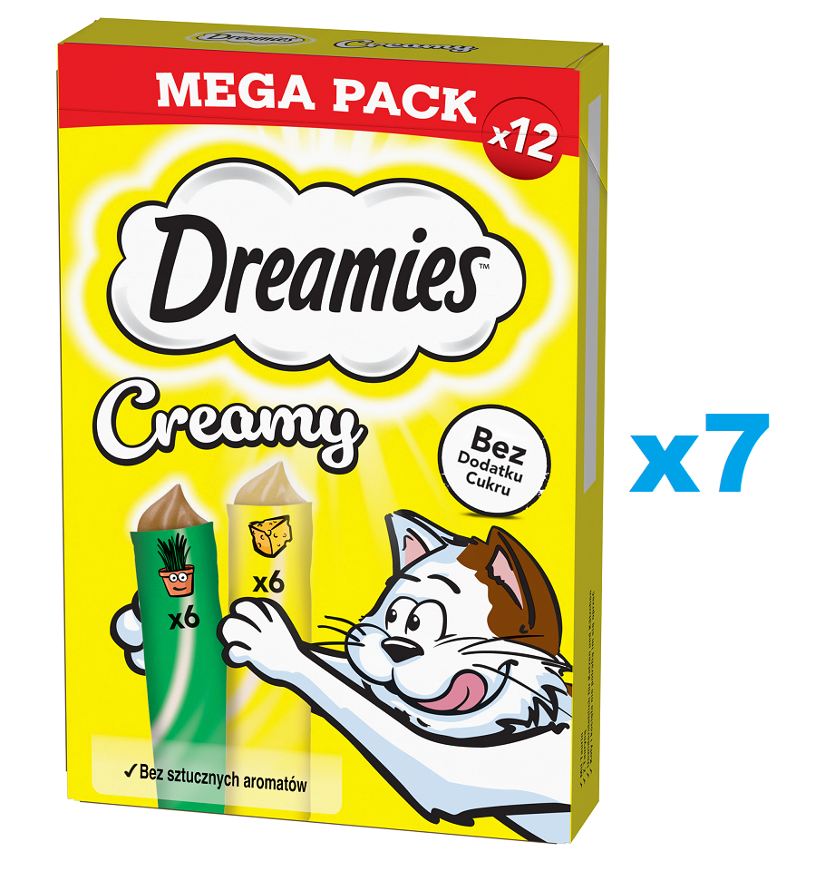 DREAMIES Creamy MEGA PACK karma uzupełniająca z serem i z kocimiętką 84x10 g