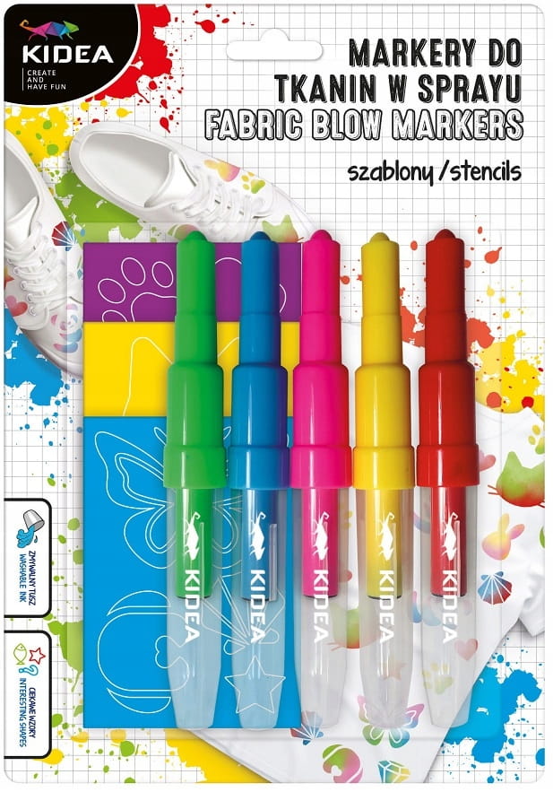KIDEA markery do tkanin w sprayu z szablonami