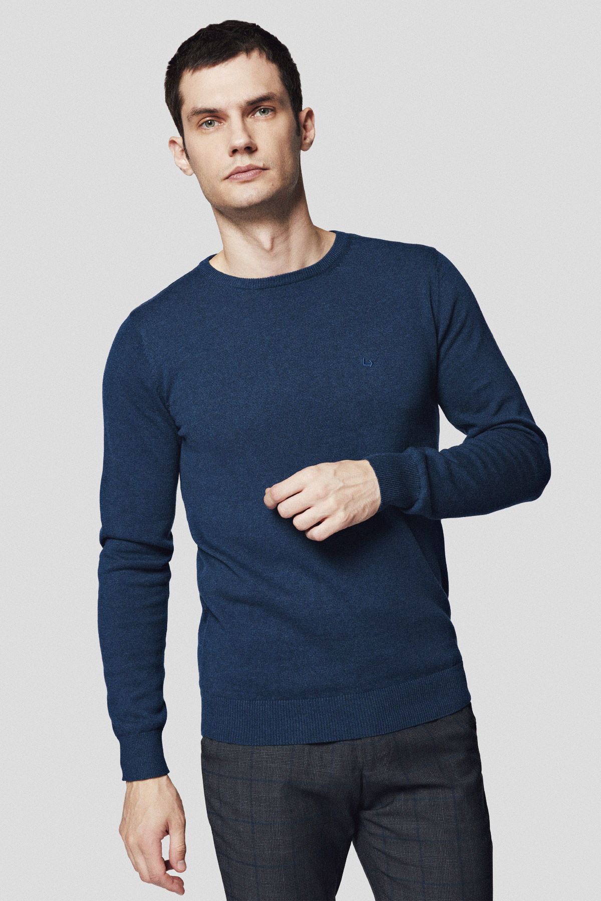 Lancerto Sweter Granatowy z Bawełną Gładki Tony