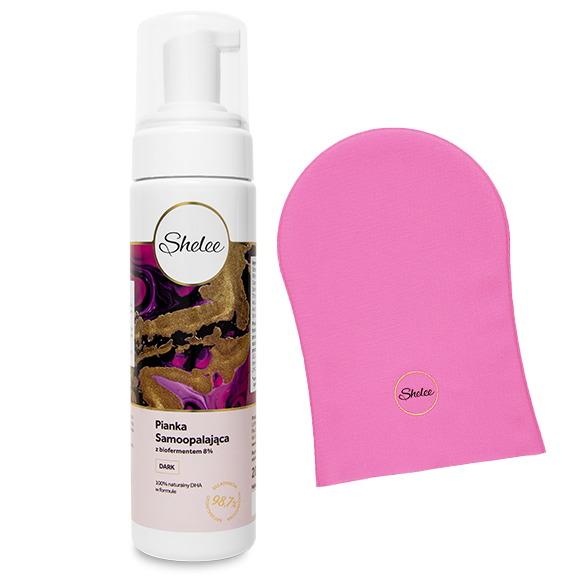 Shelee zestaw: pianka samoopalająca z biofermentem 8% Dark, 200 ml + rękawica do aplikacji samoopalacza, 1 szt.