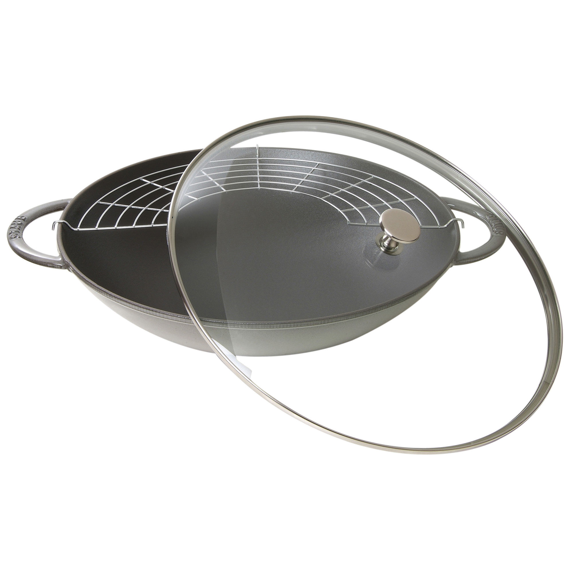 Staub - Wok żeliwny z pokrywką 37 cm grafitowy szary