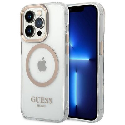 Etui GUESS Metal Outline MagSafe do Apple iPhone 14 Pro Przezroczysto-srebrny