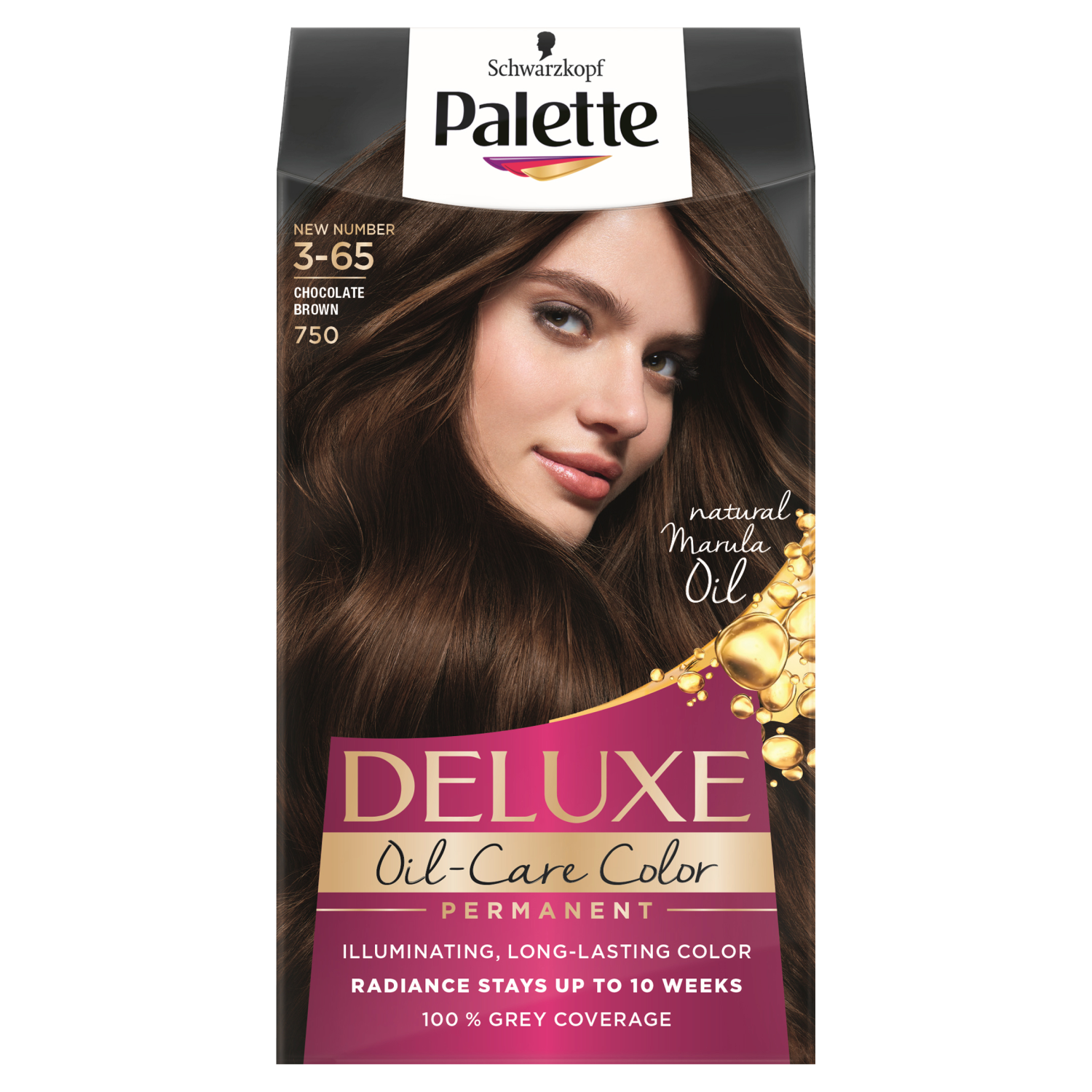 Palette Deluxe Oil-Care Color farba do włosów 3-65 (750) chocolate brown, 1 opak.