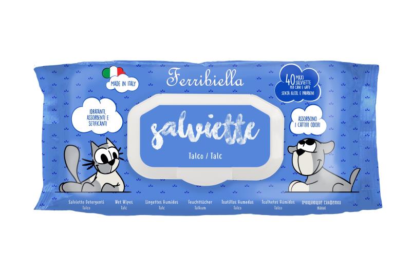 Ferribiella Uniwersalne chusteczki dla psa i kota z talkiem 40 szt.