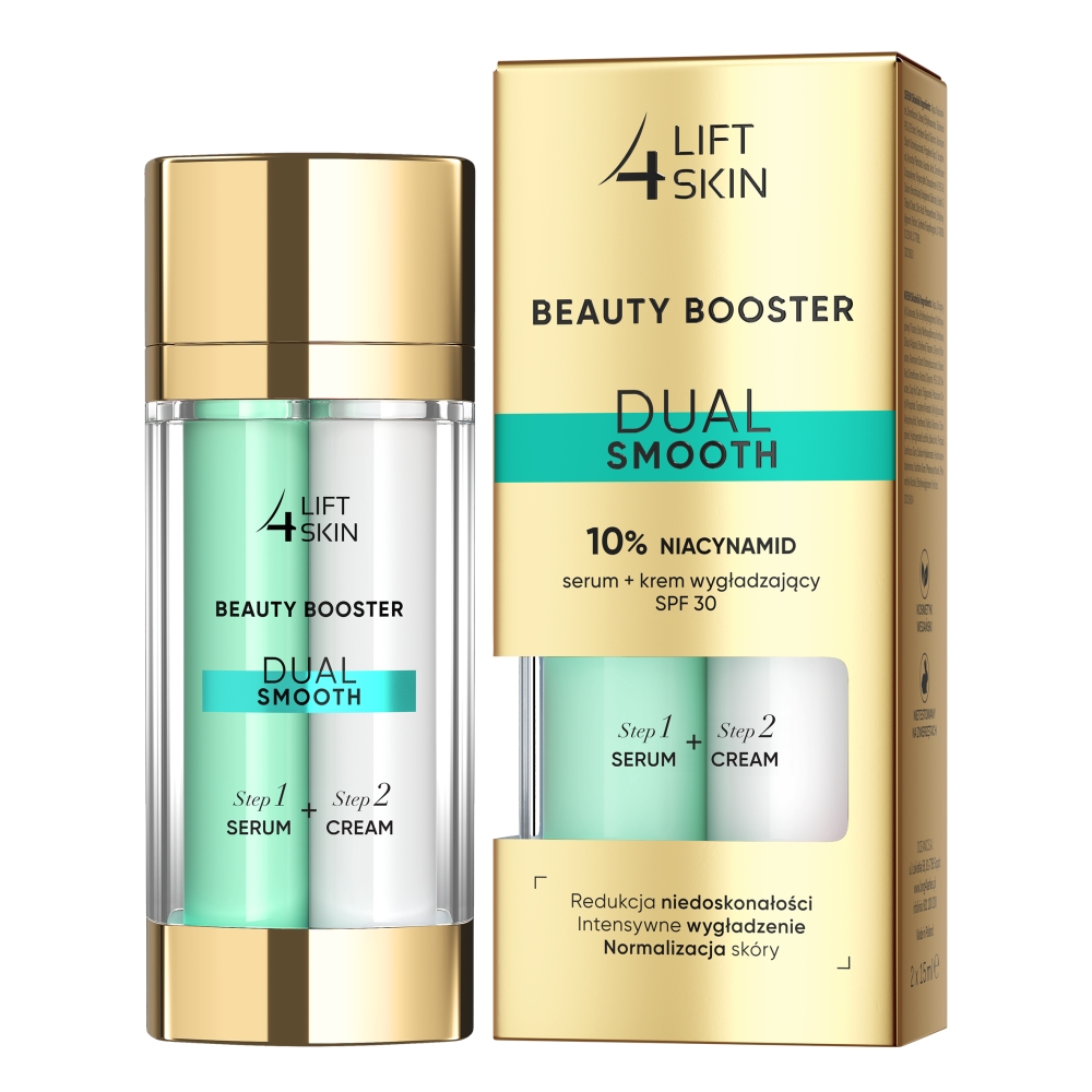 Lift4Skin Beauty Booster Smooth zestaw: serum do twarzy z 10% niacynamidem, 15 ml + krem wygładzający SPF30+, 15 ml