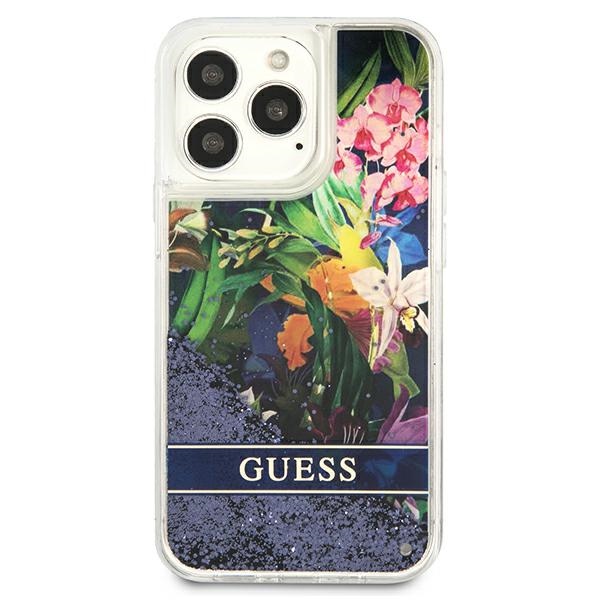 Guess Flower Liquid Glitter Blue - etui iPhone 13 Pro Max