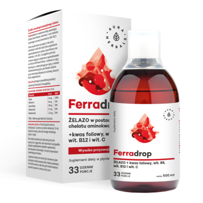 Aura Herbals, Ferradrop, suplement diety, żelazo, kwas foliowy, płyn, 500 ml