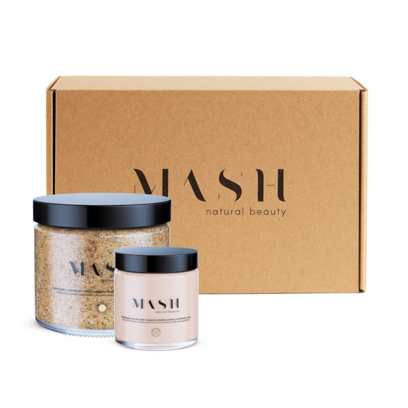 Mash Glow zestaw: nawilżający peeling do ciała, 300 g + nawilżający mus do ciała, 120 ml