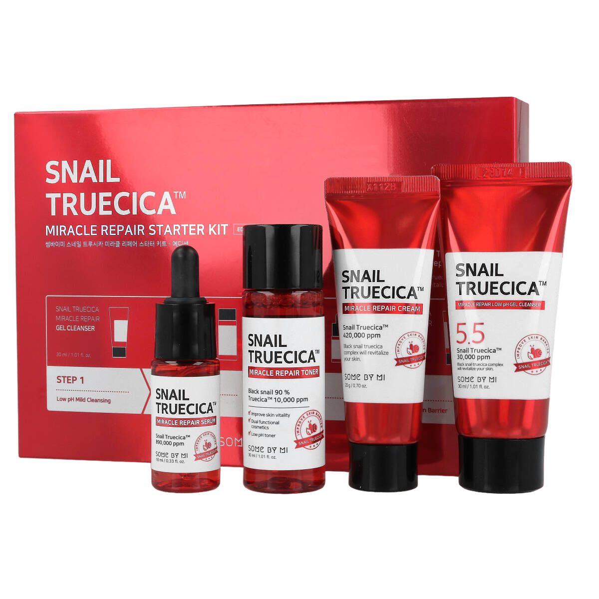 Some By Mi Snail Truecica zestaw miniaturek do cery problematycznej: serum, 10 ml + toner, 30 ml + krem, 20 g + żel do mycia, 30 ml