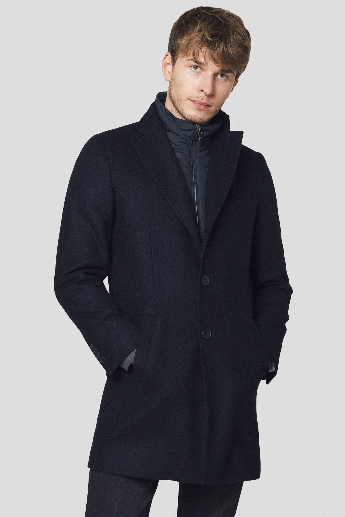 Lancerto Płaszcz Granatowy z Wełną Norfolk