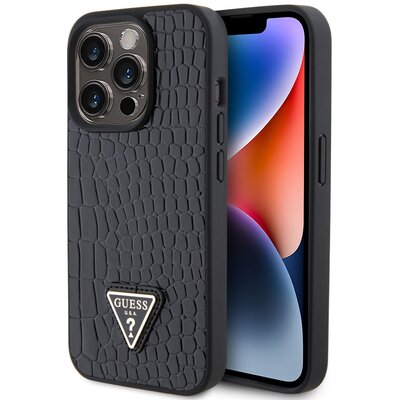 Etui GUESS Croco Triangle Metal Logo do Apple iPhone 15 Pro Czarny