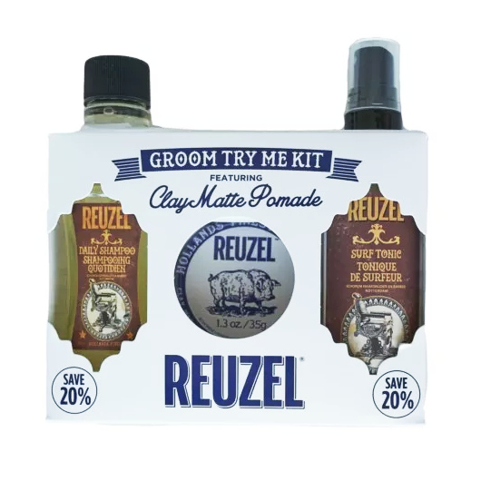 Reuzel Try Me Kit Clay zestaw dla mężczyzn: szampon, 100 ml + matowa pomada, 35 g + tonik z solą morską do stylizacji włosów, 100 ml