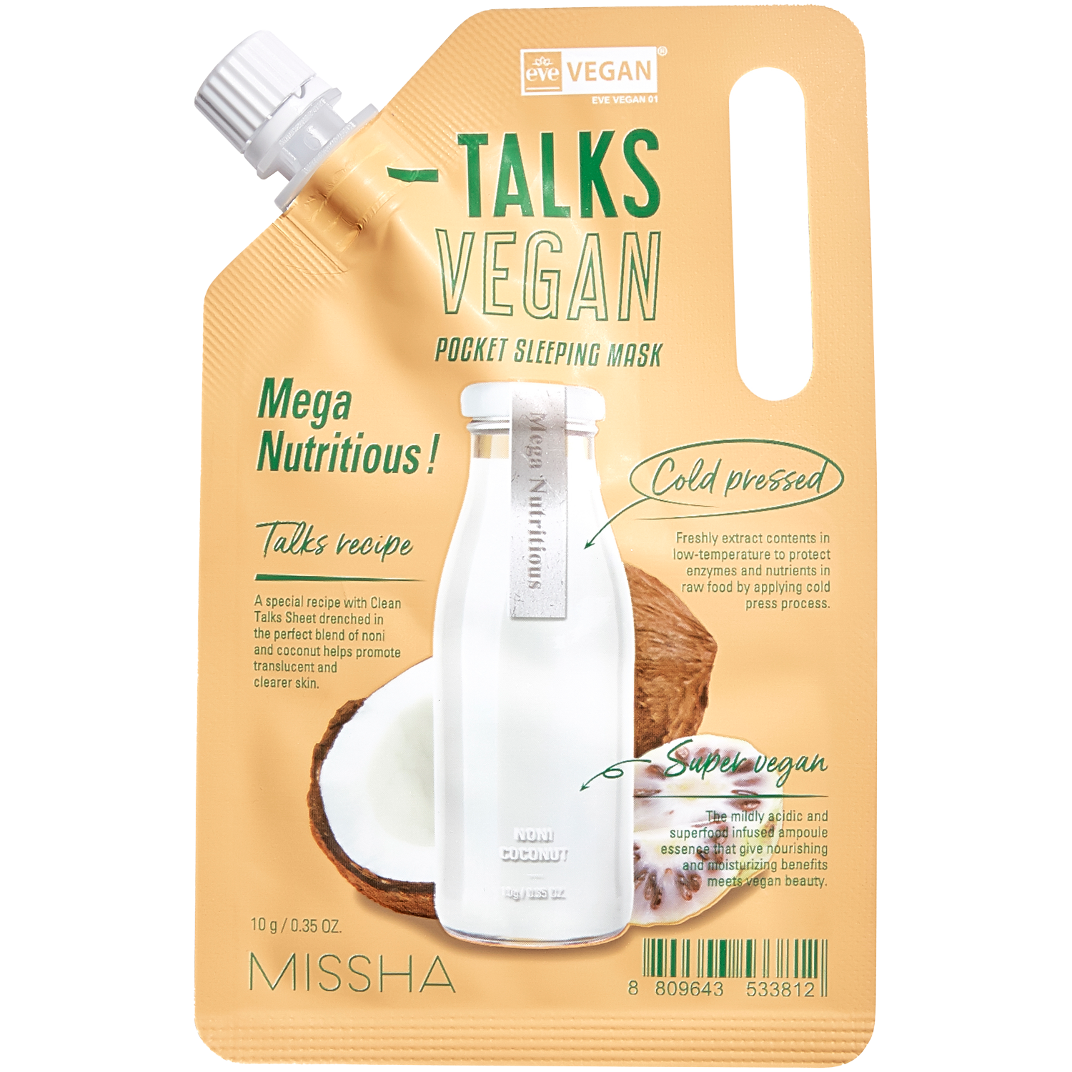 Missha Talks Vegan nawilżająca maska do twarzy na noc, 10 g