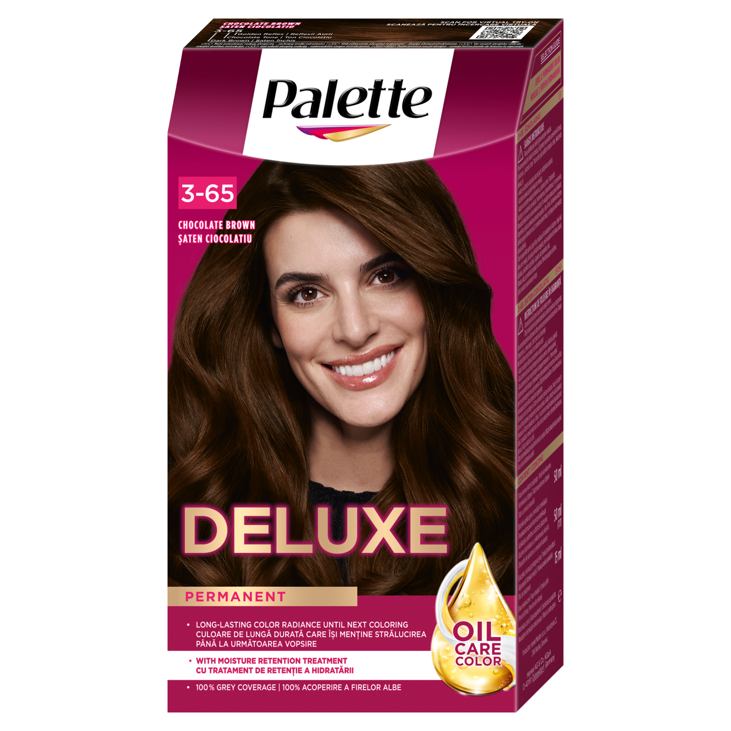 Palette Deluxe Oil-Care Color farba do włosów 3-65 (750) chocolate brown, 1 opak.