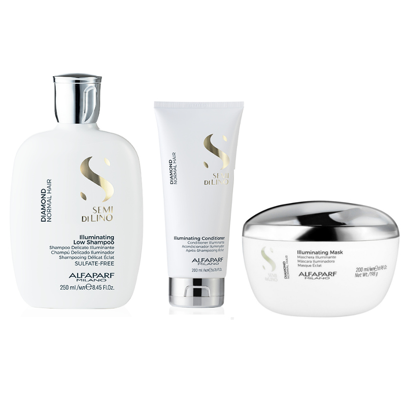 Alfaparf Semi Di Lino Diamond Illuminating zestaw rozświetlający do włosów: szampon, 250 ml + odżywka, 200 ml + maska, 200 ml
