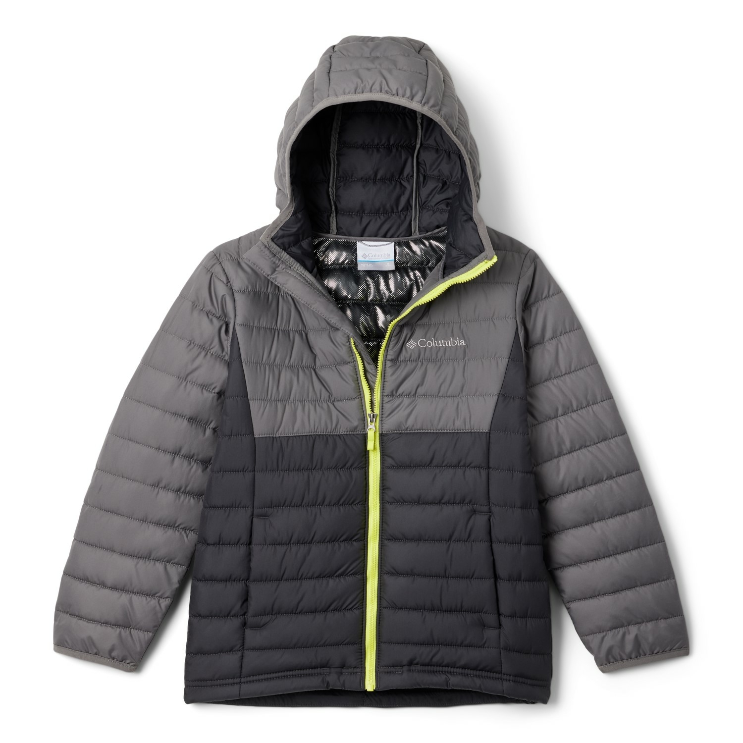 Chłopięca kurtka zimowa Columbia Powder Lite Boys Hooded Jacket shark/city grey - S