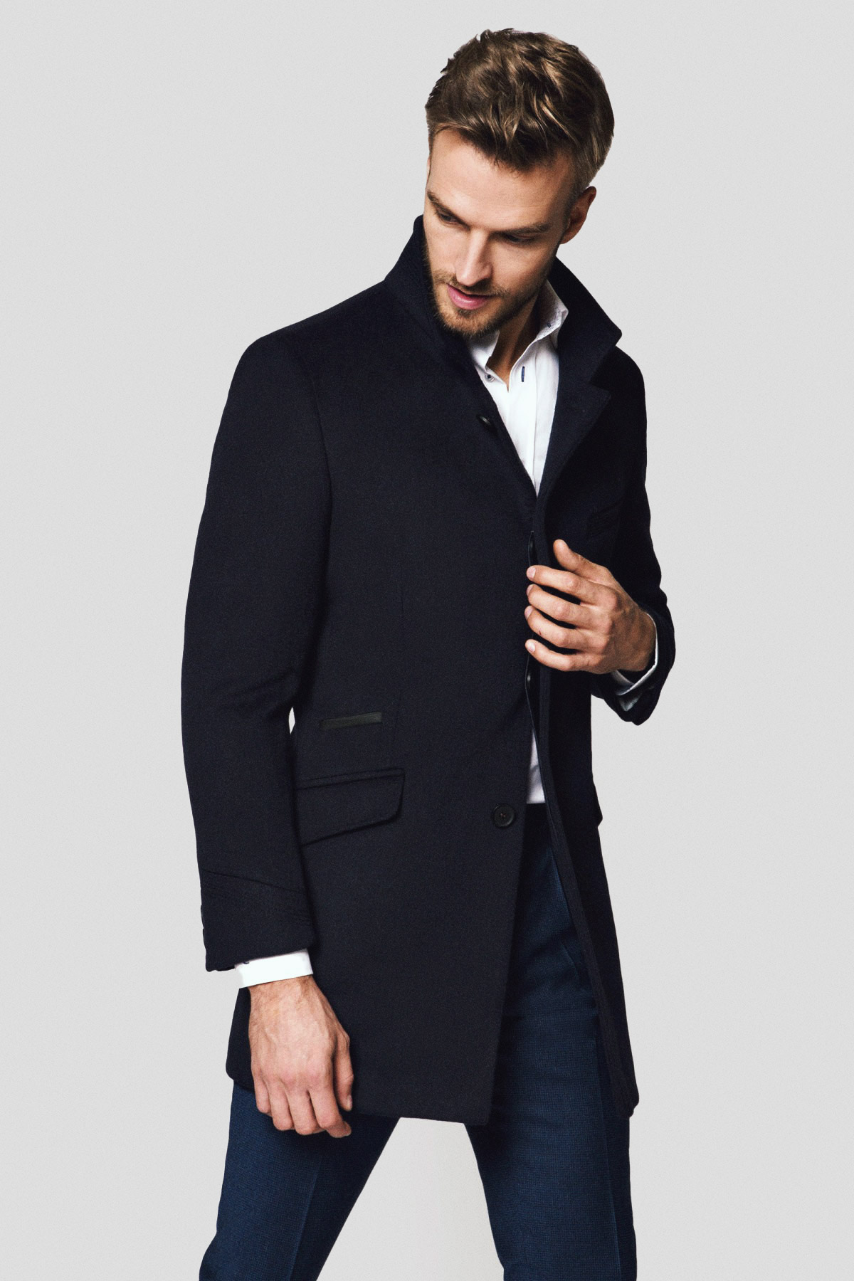 Lancerto Płaszcz Granatowy z Wełną Salvador