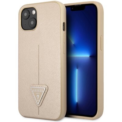 Etui GUESS Saffiano Triangle Logo do Apple iPhone 13 Mini Beżowy