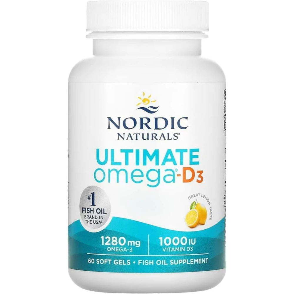 Nordic Naturals Ultimate Omega D3 suplement diety,  Omega D3 1280mg, smak cytrynowy, 60 kaps./1 opak.