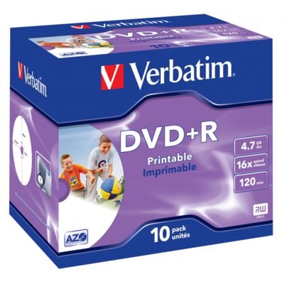Płyta VERBATIM Printable Jewel Case DVD+R, 4.7 GB, 16x (10 szt.)