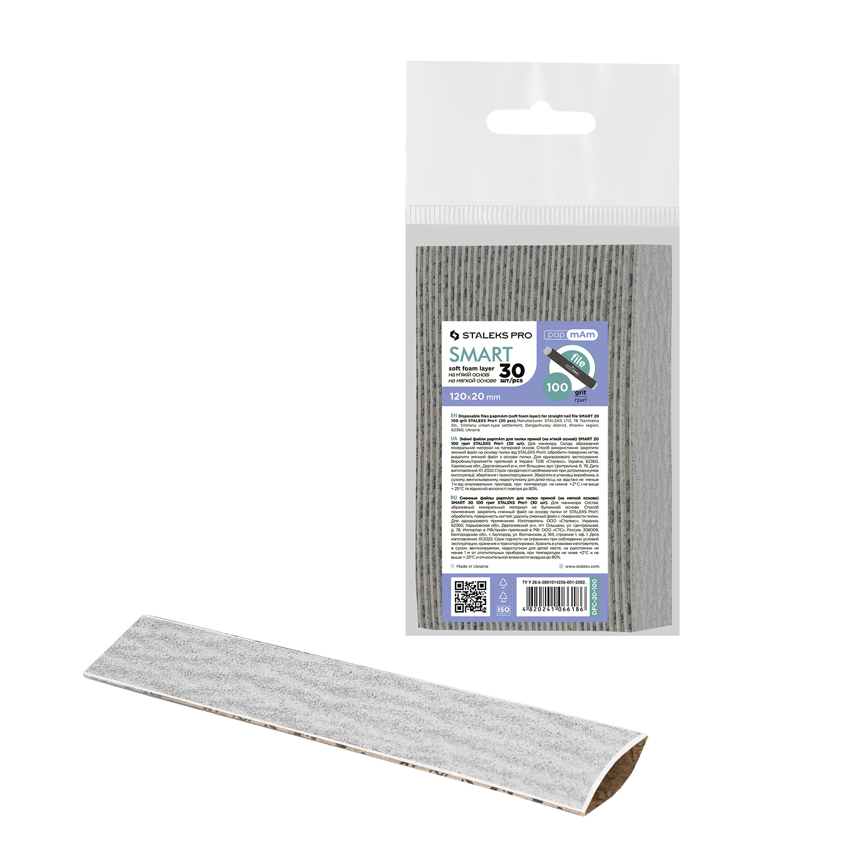 Staleks Pro Smart DFC-20-100 zestaw wymiennych nakładek PapMam do pilnika prostego (na miękkiej bazie), gradacja 100, 30 szt./1 opak.