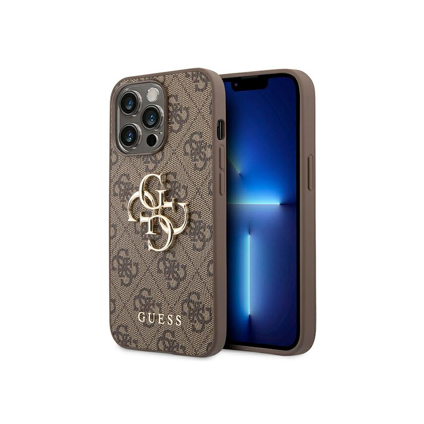 Guess 4G Big Metal Logo Brown - etui iPhone 14 Pro