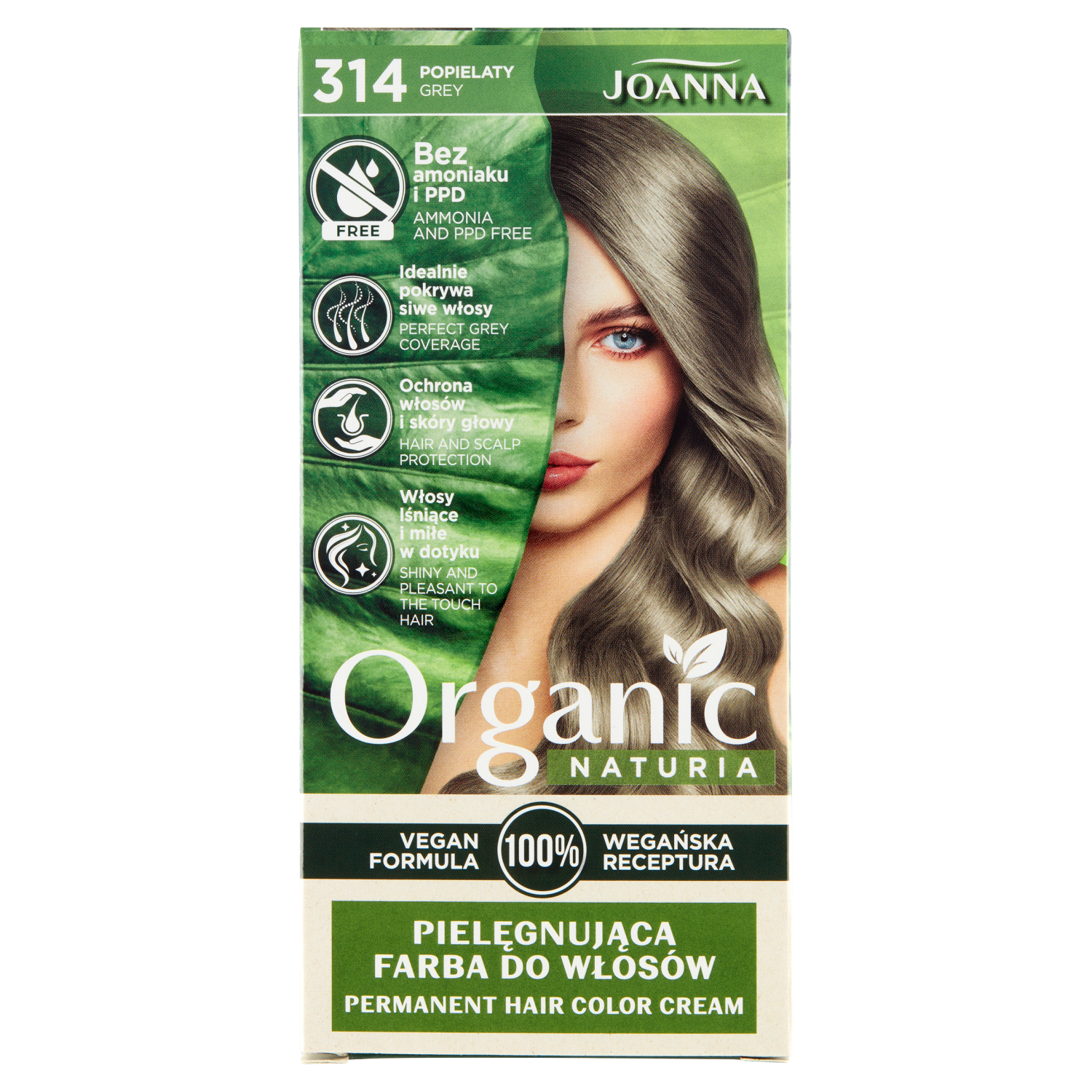 Joanna Naturia Organic farba do włosów 314 popielaty, 1 opak.