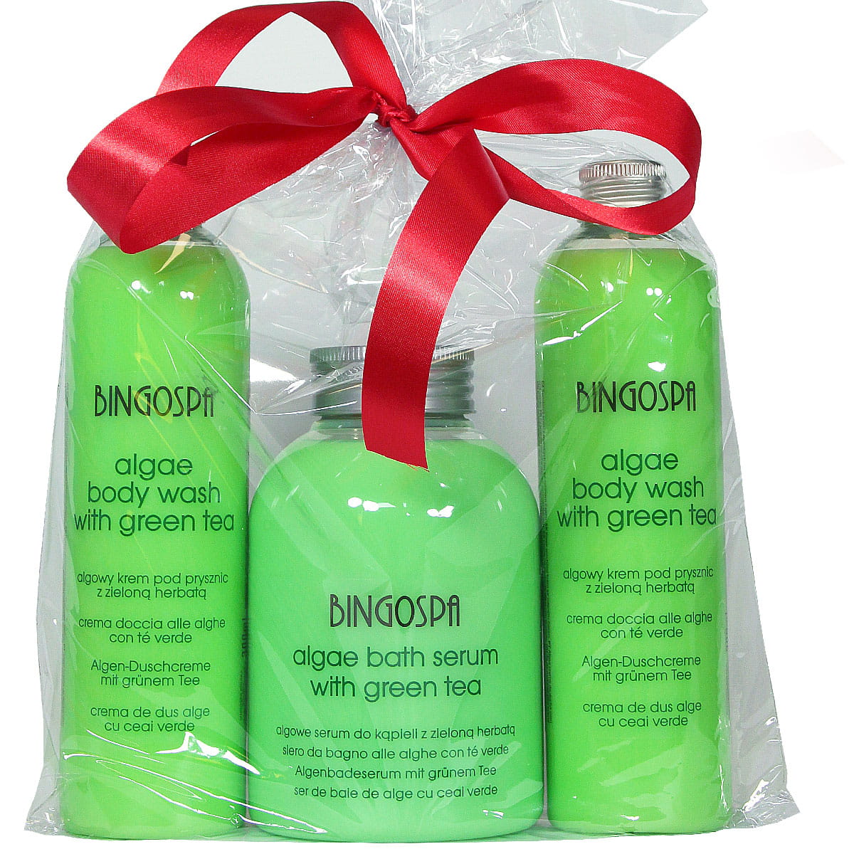 Bingospa zestaw prezentowy: algowe serum do kąpieli z zieloną herbatą, 500 ml + algowy krem pod prysznic z zieloną herbatą, 2x300 ml