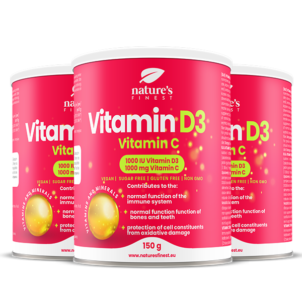 Nature's Finest Vitamin D3+Vitamin C zestaw: suplement diety z witaminą C i D3, 3x150 g