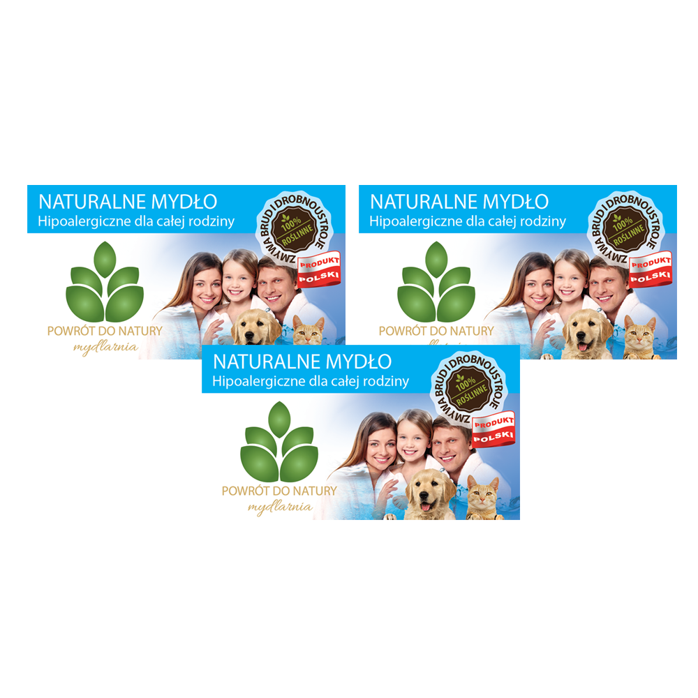 Powrót do natury 100% roślinne naturalne mydło hipoalergiczne dla całej rodziny, 3 szt.