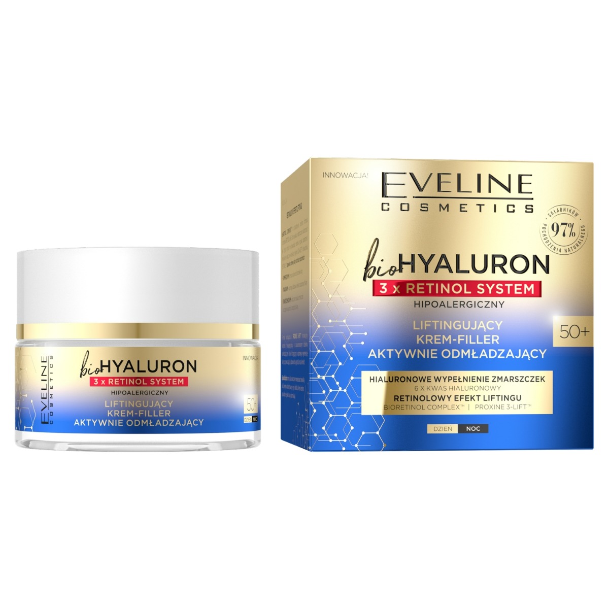 Eveline Cosmetics BioHyaluron 3 x Retinol System liftingujący krem-filler aktywnie odmładzający 50+, 50 ml