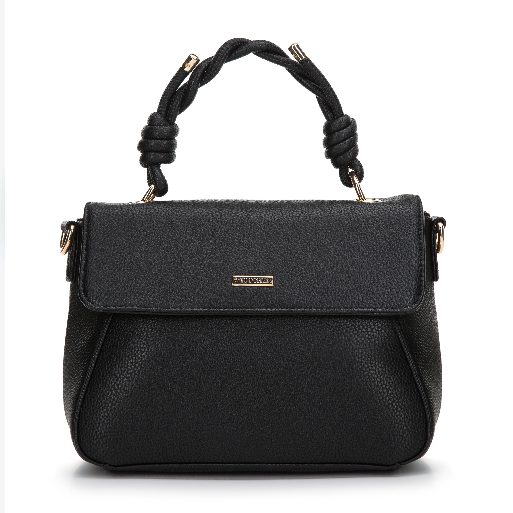Torebka kuferek z ekoskóry z plecioną rączką czarna