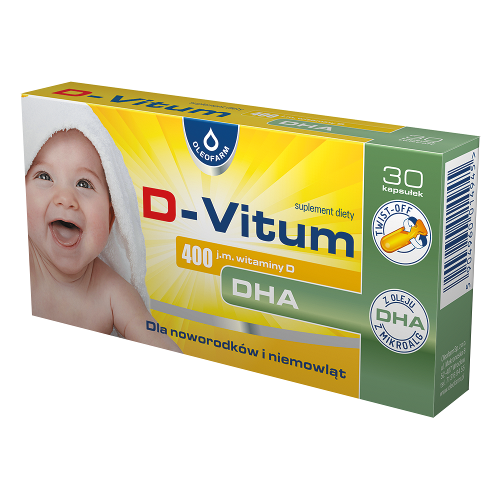 D-Vitum dla dzieci suplement diety witamina D 400 j.m., kwas DHA w formie twist off, 30 kaps./1 opak.