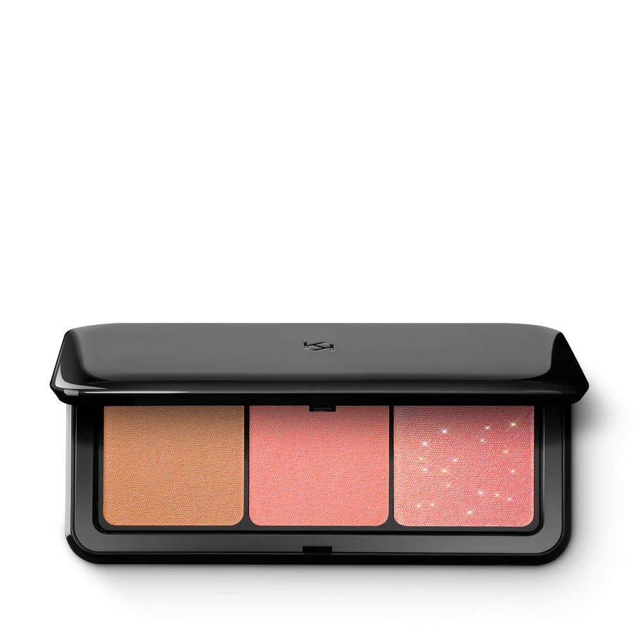 Kiko Milano Multi Finish Trio Blush & Bronzer Palette paleta do twarzy z 1 bronzerem i 2 różami o wykończeniu matowym i metalicznym 01 Coral, 7 g