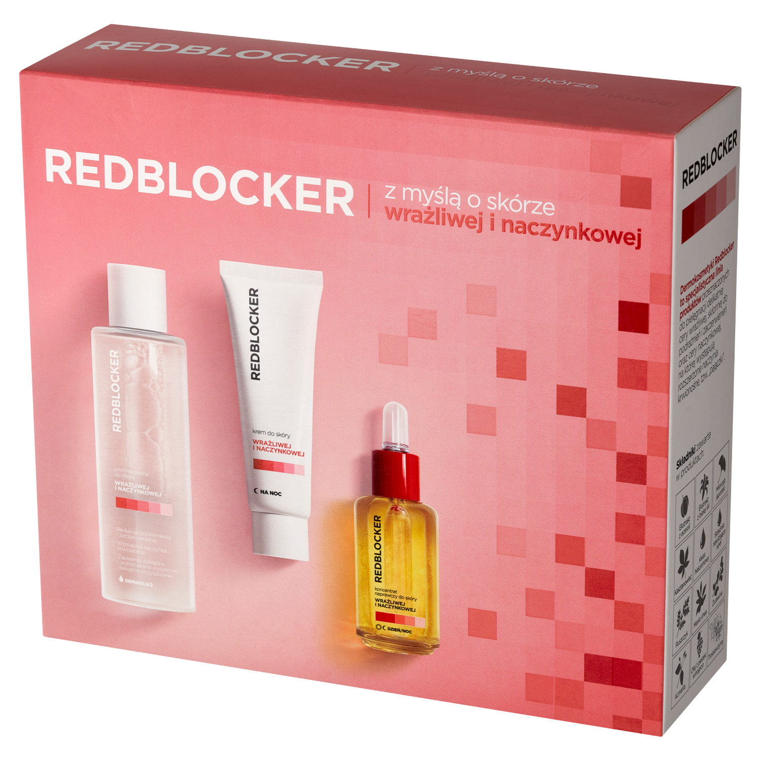 Redblocker Zestaw Naprawczy zestaw: płyn micelarny, 1 szt. + krem do twarzy, 1 szt. + koncentrat naprawczy do twarzy, 1 szt.