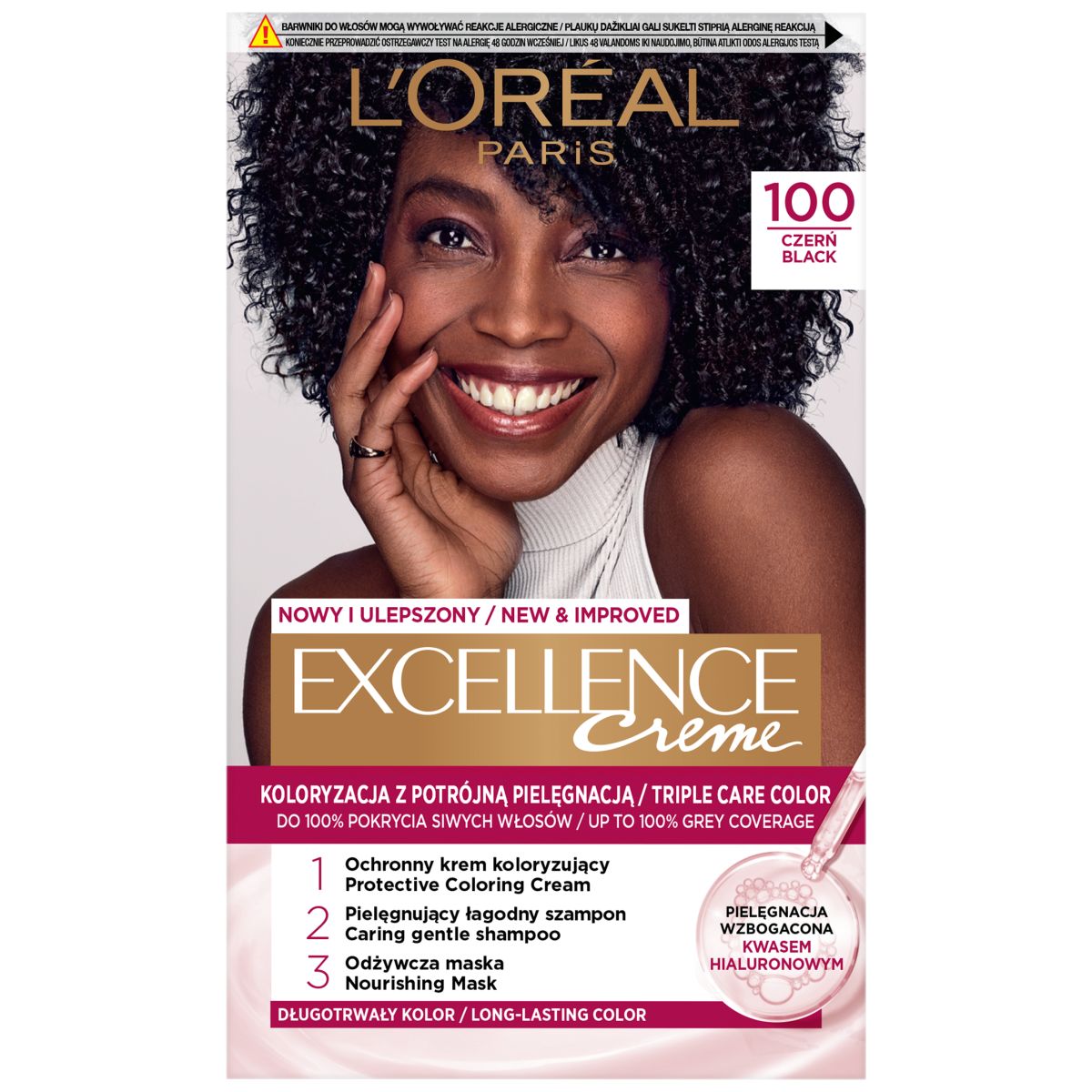 L'Oréal Paris Excellence Creme farba do włosów 100 czerń, 1 opak.