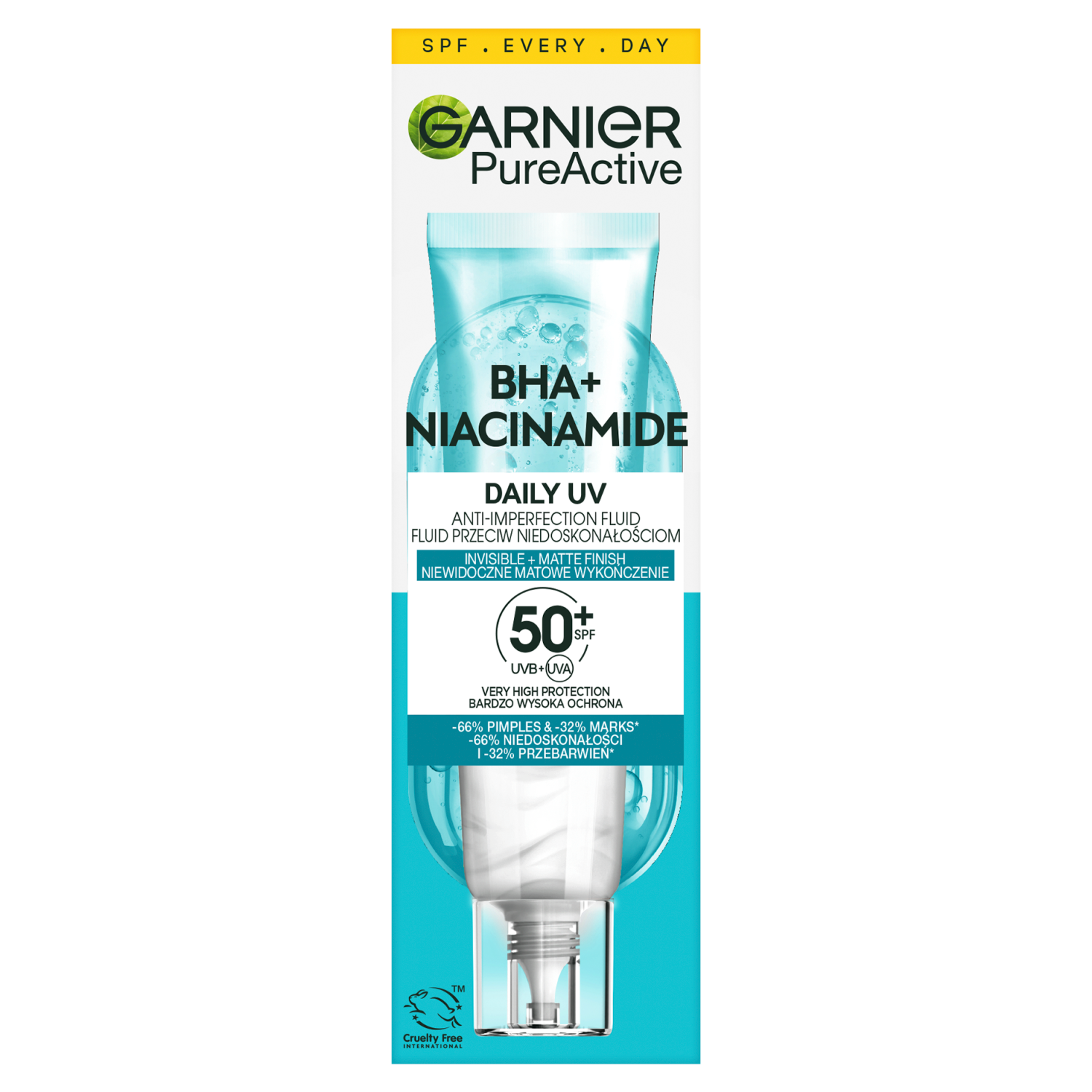 Garnier Pure Active BHA + Niacynamid fluid przeciw niedoskonałościom do twarzy z SPF50+, 40 ml