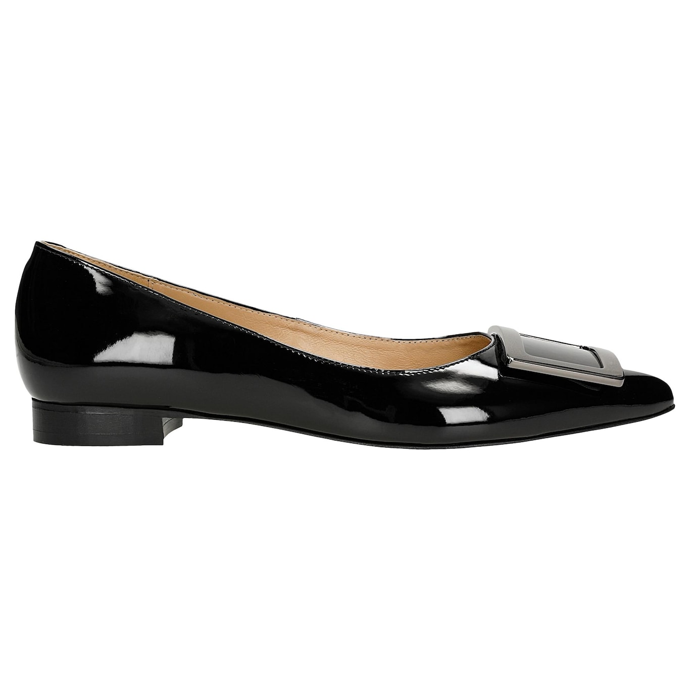 Wojas Czarne Lakierowane Baleriny Z Metalową Ozdobą