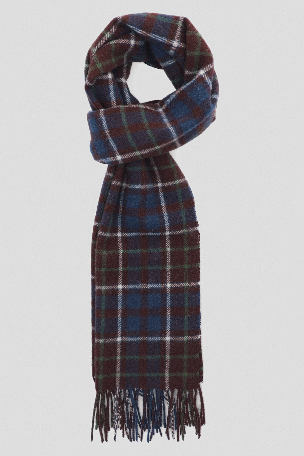 Lancerto Szal Wełniany Granatowo-Brązowy w Kratę