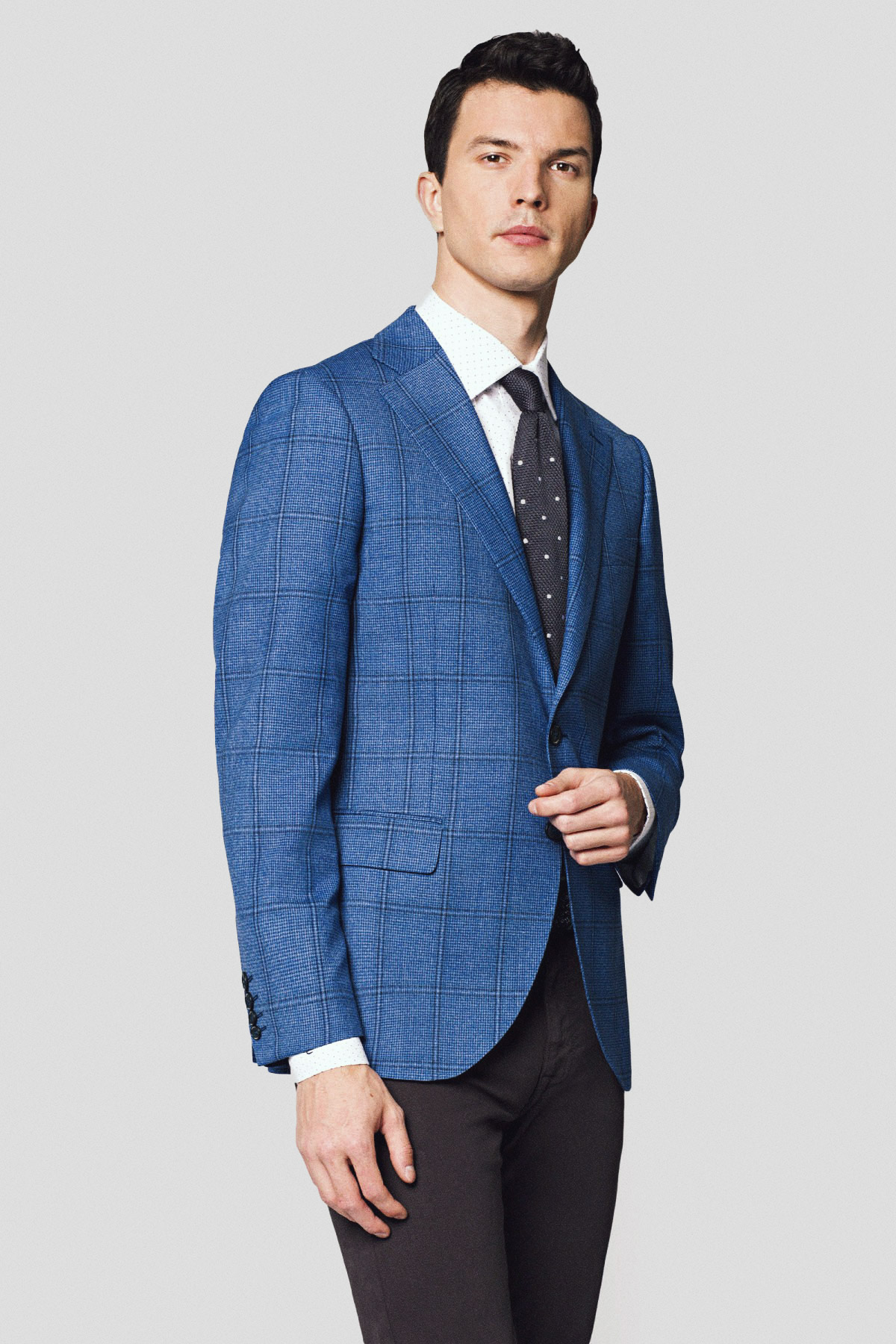 Lancerto Marynarka Niebieska z Wełną w Kratę Donegal