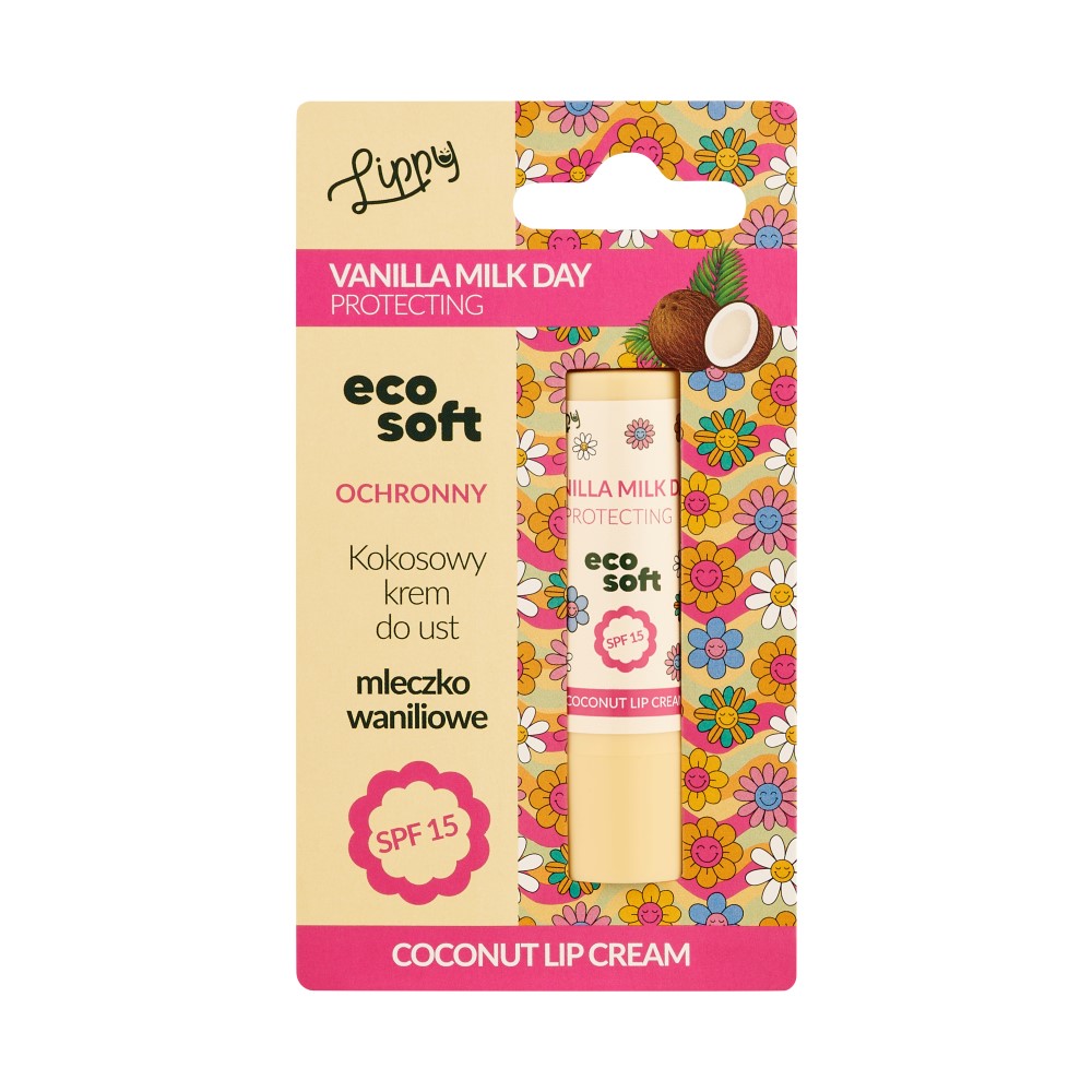 Eco Soft Mleczko Waniliowe kokosowy balsam do ust z SPF15, 4,8 g