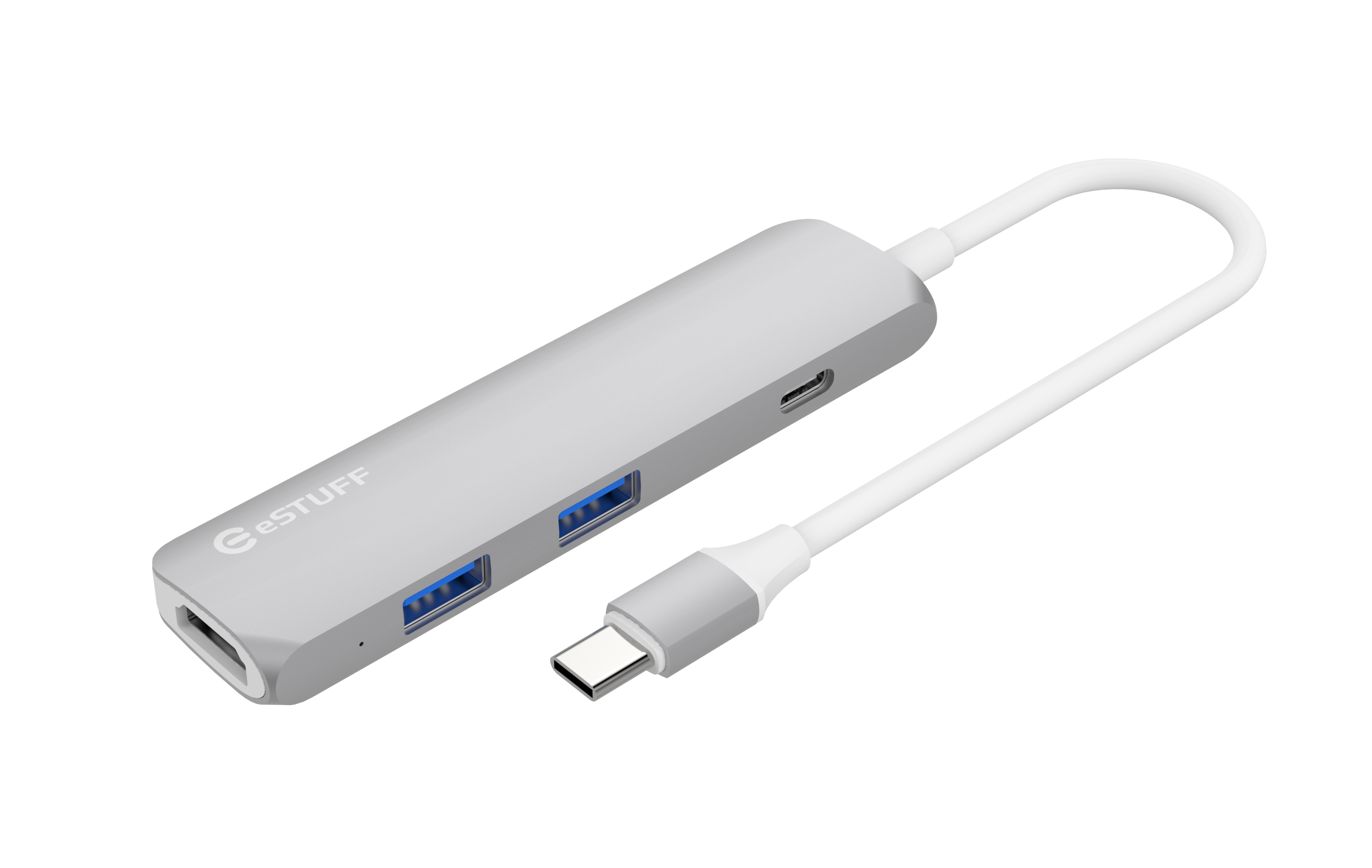 eStuff Allure Series USB-C HUB Silver - przejściówka USB-C na USB-C + 2x USB 3.0 + HDMI
