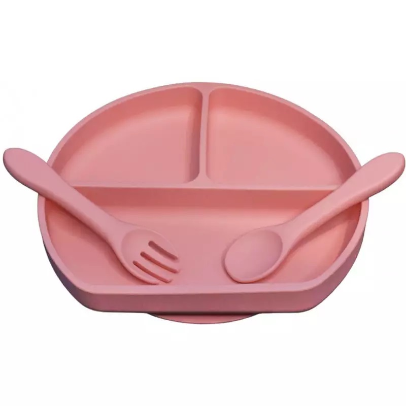MyRoys silikonowy talerzyk ze sztućcami Różowy, 1 zest.