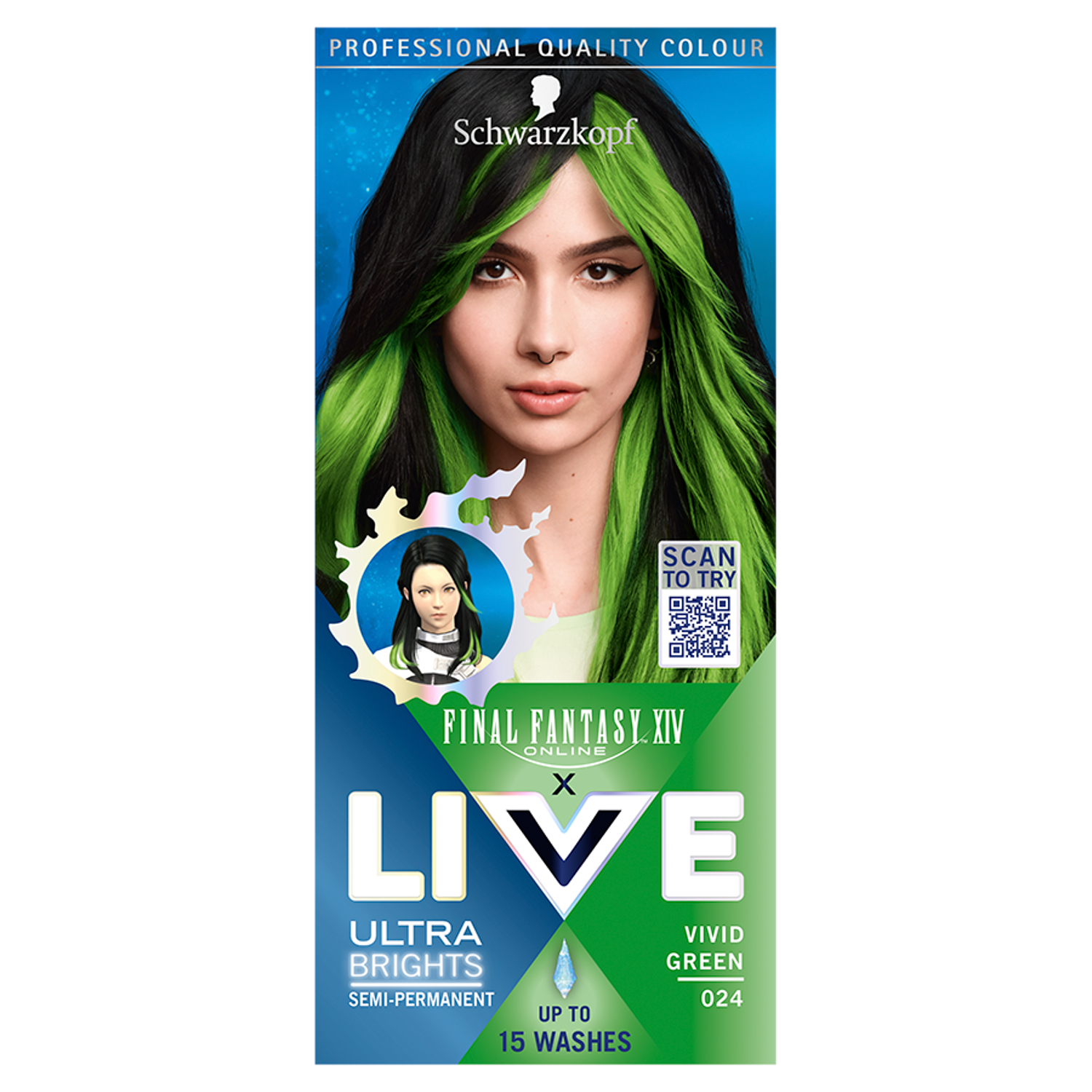 Live Ultra Brights Final Fantasy XIV farba do włosów Vivid Green 024, 1 opak.
