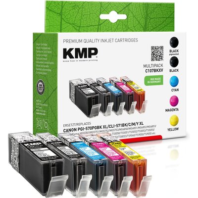 Zestaw tuszów KMP do Canon PGI-570 XL / CLI-571 XL Czarny 22 ml, Czarny Foto 11 ml, Błękitny 11 ml, Purpurowy 11 ml, Żółty 11 ml 1569,0050