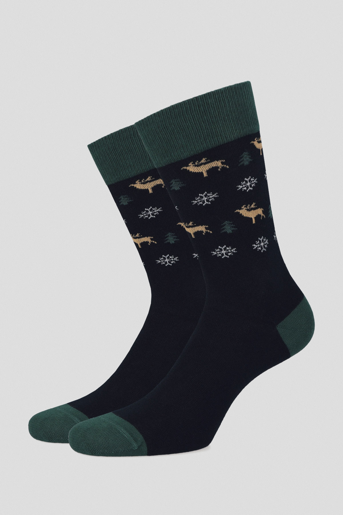 Lancerto Skarpety Świąteczne Granatowo-Zielone w Renifery, Śnieżynki i Choinki