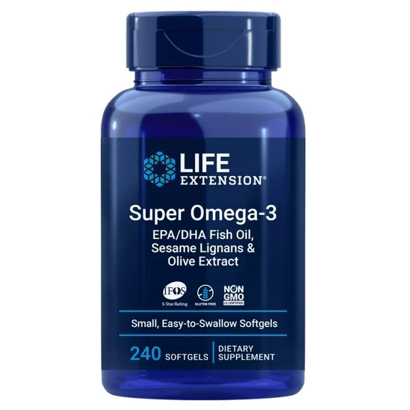 Life Extension Super Omega-3 EPA / DHA suplement diety Super Omega-3 EPA/DHA z Lignanami Sezamowymi i ekstraktem z Oliwek, 240 kaps./1 opak.